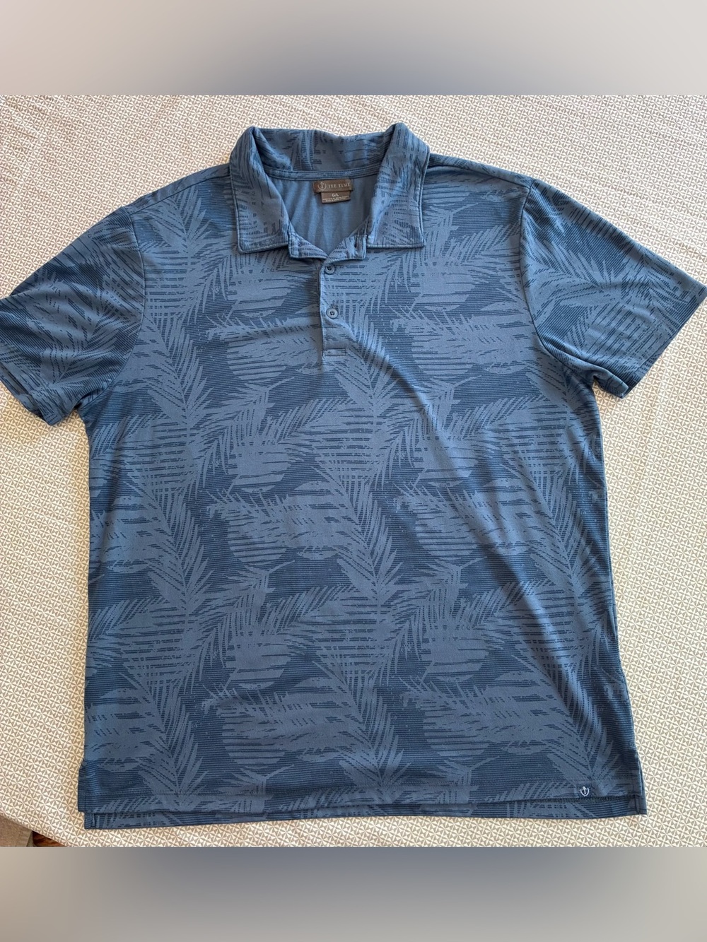 Men's Blue Palm-Print Performance Polo